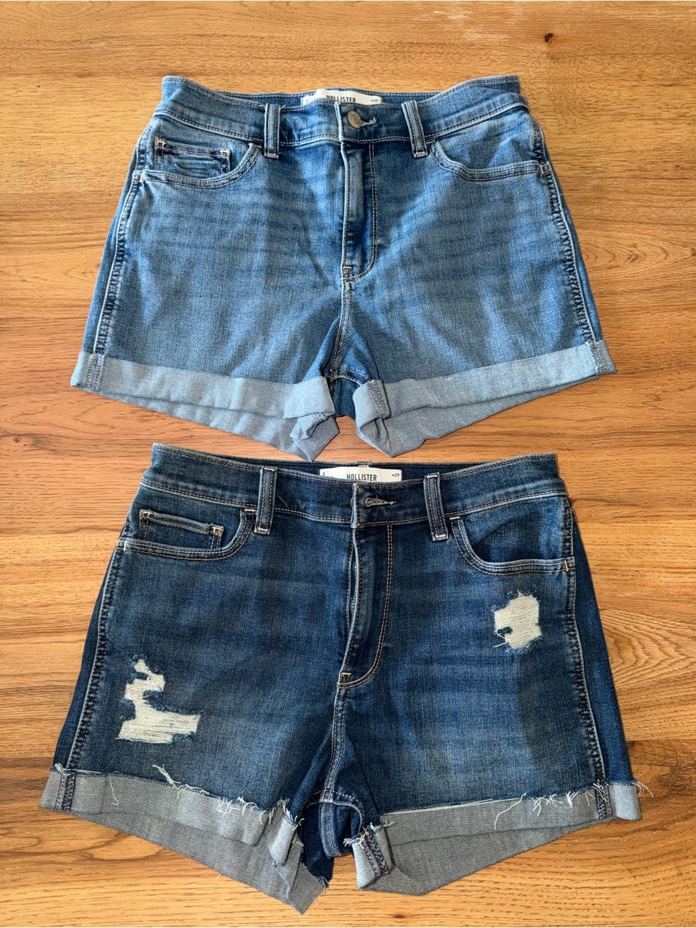 Hollister Two-Pair Blue Denim Roll-Cuff Shorts Set